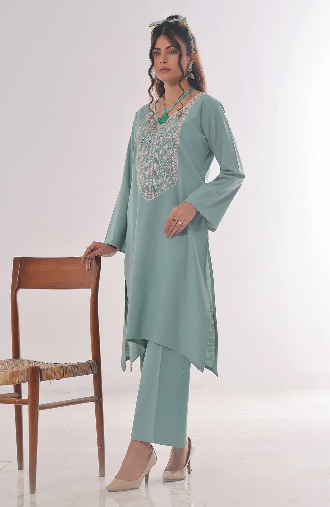 Blue Bell | Co-ords Stitched 2PC Khaddar Solid Embroidered