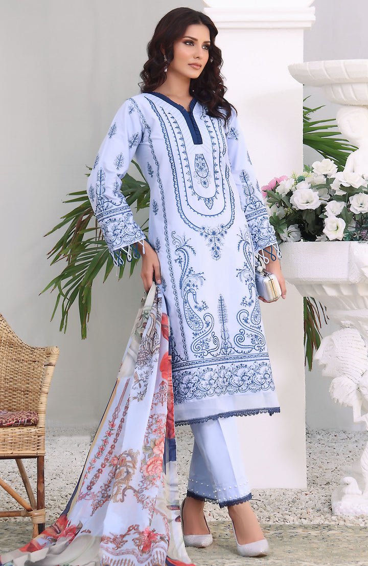 Lotus | Luxury Stitched 3PC Embroidered Dyed-Cotton Shirt with Printed Chiffon-Silk Dupatta