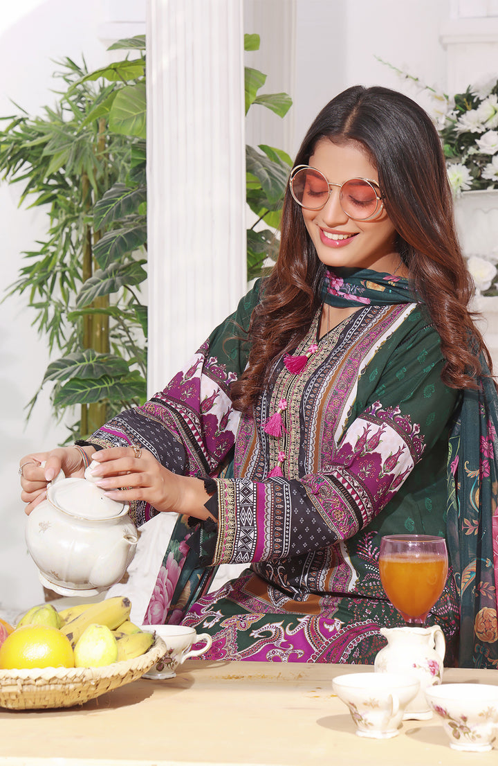 Petal | Luxury Stitched 3PC Printed Embroidered Lawn shirt with Printed Silk Dupatta