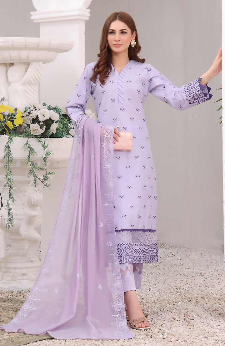 Bliss | Luxury Stitched 3PC Embroidered Dyed-Cotton Shirt with Khaddi-Net Dupatta