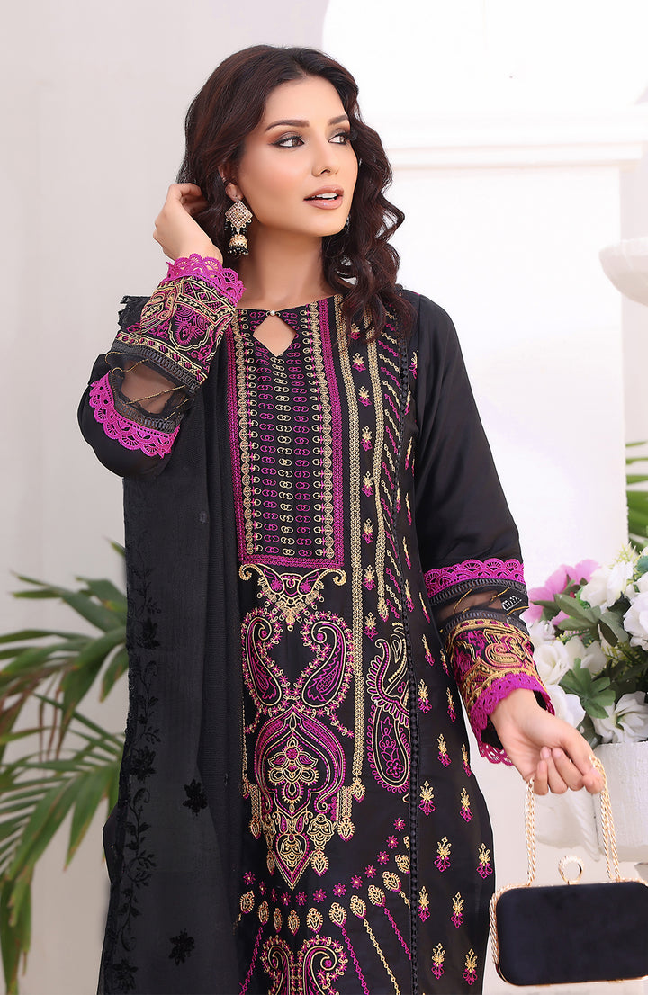 Violet | Dyed Cotton Satin 3PC Embroidered Luxury Pret