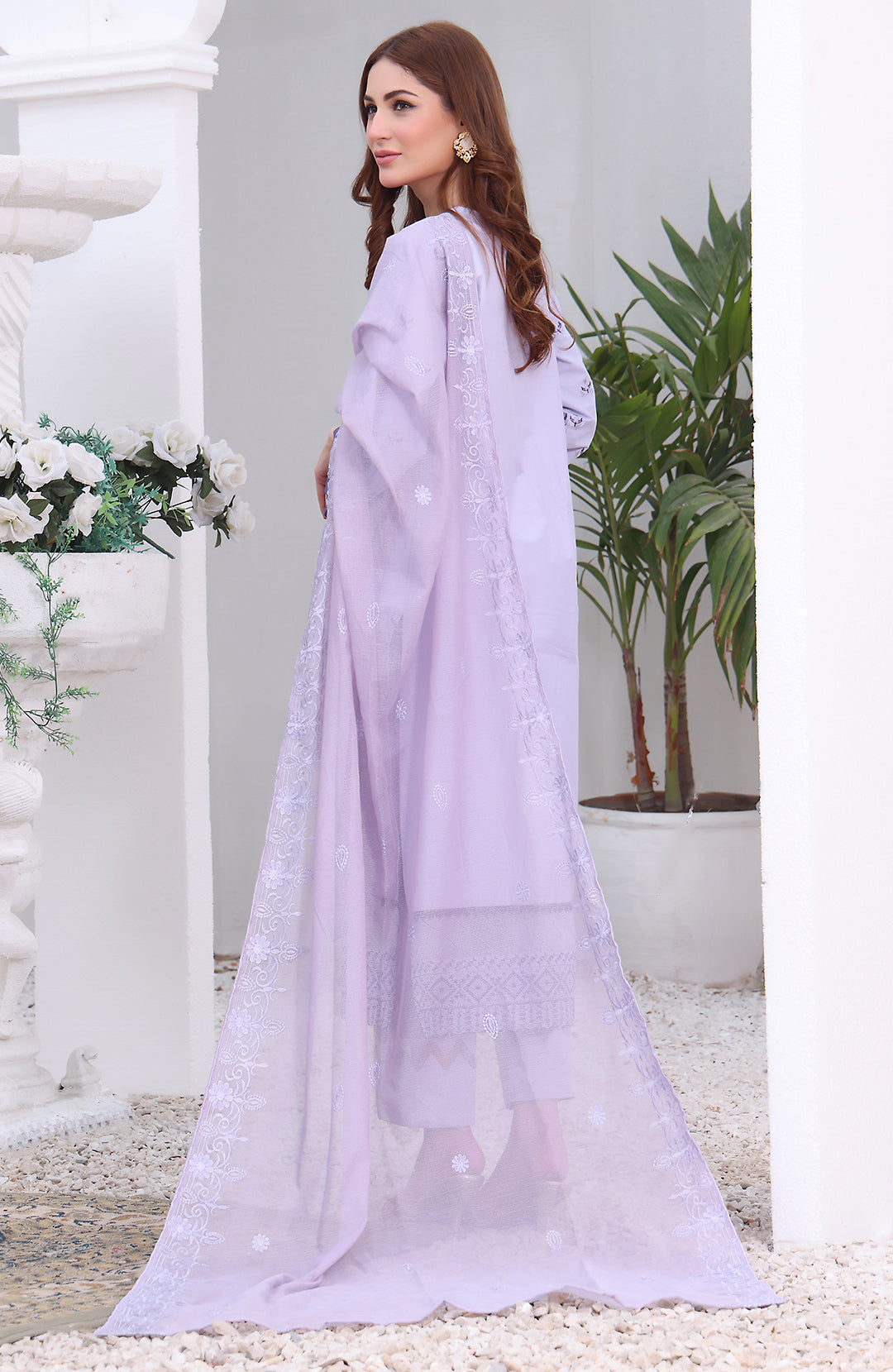 Bliss | Luxury Stitched 3PC Embroidered Dyed-Cotton Shirt with Khaddi-Net Dupatta