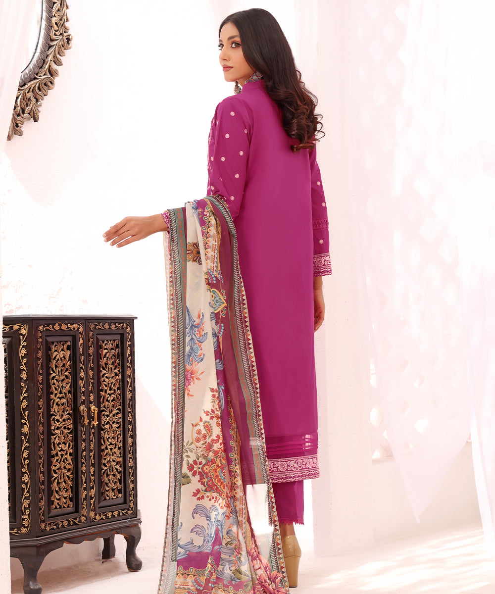 Verdurous | 3-PC Stitched Embroidered Cotton Suit with Printed Silk Dupatta