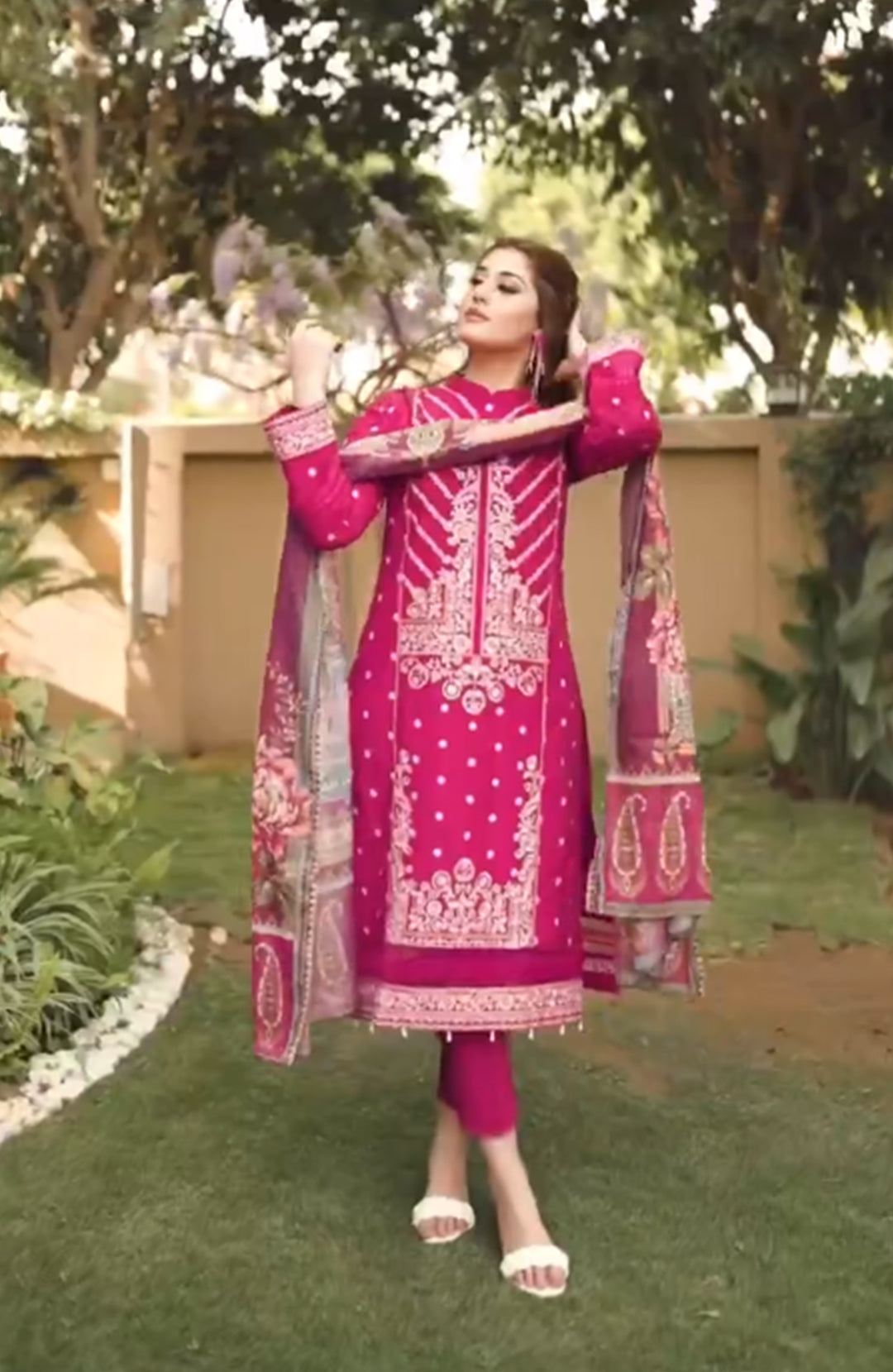 Verdurous | 3-PC Stitched Embroidered Cotton Suit with Printed Silk Dupatta