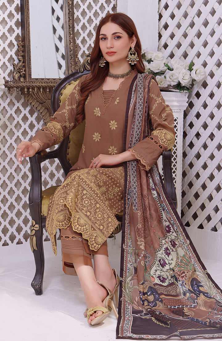 Myrtle | Luxury Stitched 3PC Embroidered Cotton Lawn Shirt with Printed Silk Dupatta