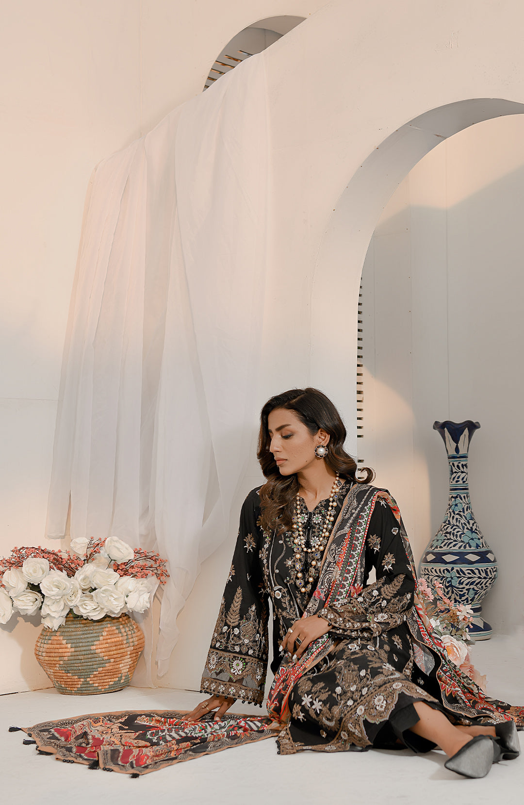 Royale | 3-Pc Cotton Embroidered Suit
