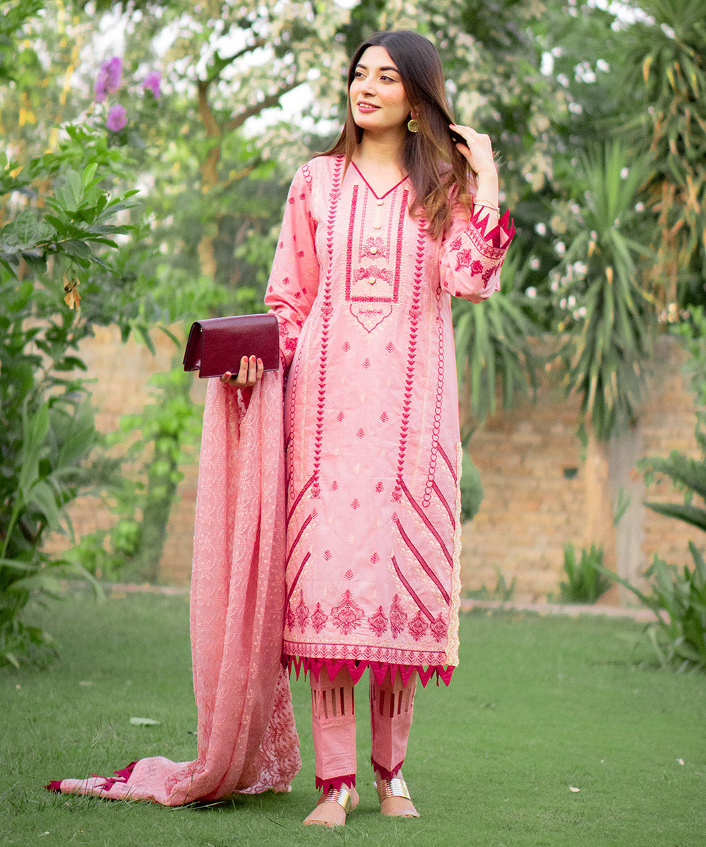 Luxury Pret 3PC Embroidered Pink