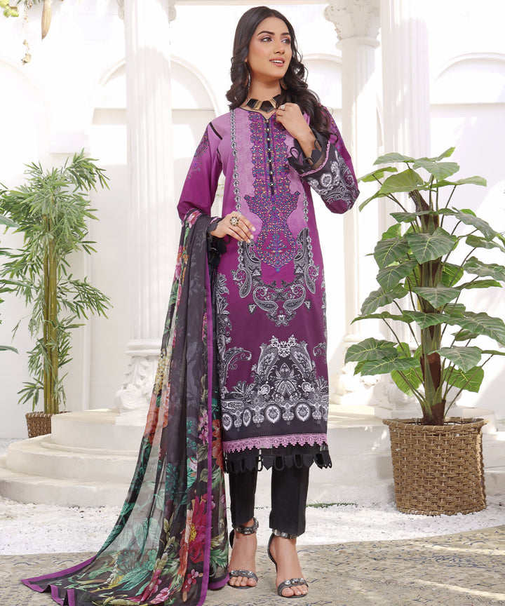 Murky | Luxury Stitched 3PC Printed Embroidered Lawn shirt with Printed Silk Dupatta