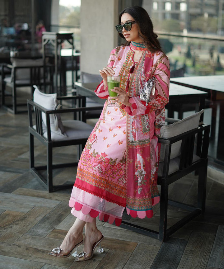 Petunia | Luxury Stitched 3PC Printed Embroidered Lawn shirt with Printed Silk Dupatta
