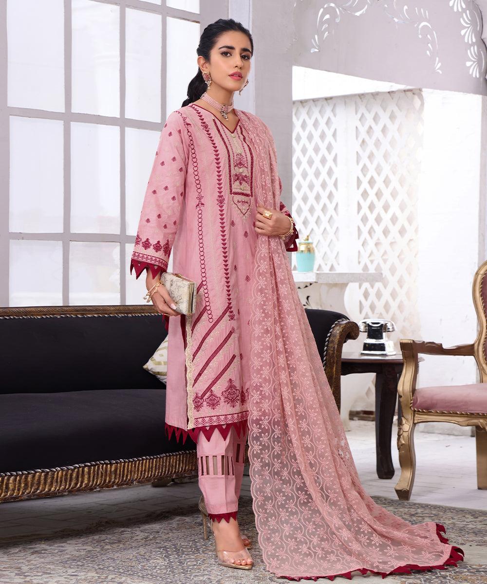Luxury Pret 3PC Embroidered Pink - Fiona